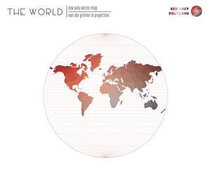 Vector map of the world. Van der Grinten III projection of the world. Red Grey colored polygons. Modern vector illustration.