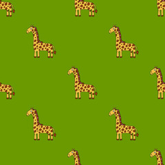Cartoon doodle linear giraffe seamless pattern. Safari animal background. Childlike style. Vector illustration  