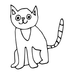 Cartoon doodle cat isolated on white background. Vector illustration.    