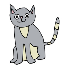 Cartoon doodle cat isolated on white background. Vector illustration.    