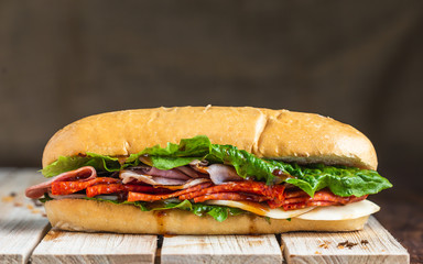 Salami sandwich on baguette