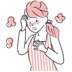 手描き1color  エプロンの女性　発熱