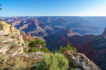hiking the rim trail to mohave point at the south rim of grand canyon in arizona, usa