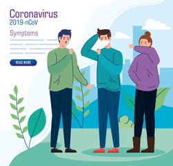 coronavirus 2019 ncov infographic and people with symptoms vector illustration design