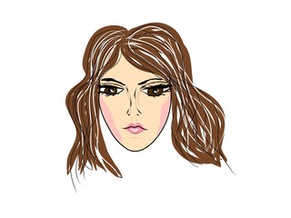 Young girl. Beautiful stylish woman. Color hand drawing illustration modern