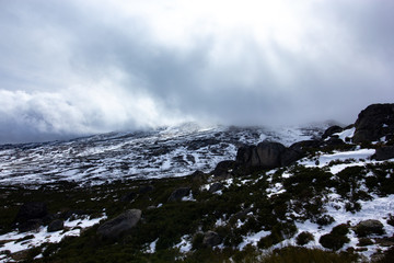 Snowy mountain at Serra da Estrela in Portugal