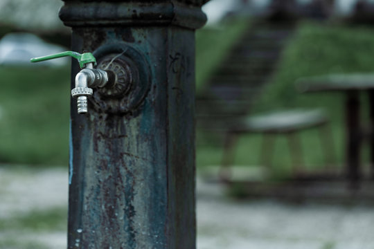 Old Cast Iron Drinking Fountain In A Deserted Park