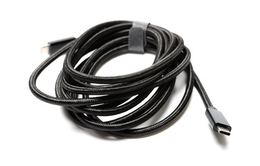 black type C cable on a white background