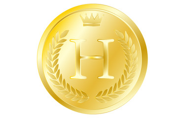 月桂冠と王冠のアルファベットコイン H