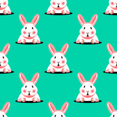 Obraz premium Seamless pattern with cute rabbits and bunnies 