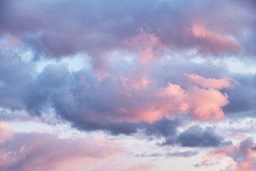 Fototapeta premium Pastel Evening Clouds in Blue and Pink, Soft Sky Texture