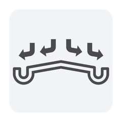 Rain gutter vector icon. Also called eavestrough, eaves-shoot or surface water collection channel. Include arrow of roof slope direction for rainwater discharge and drainage system of home or building