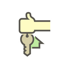 Obraz premium House key and hand vector icon design on white.