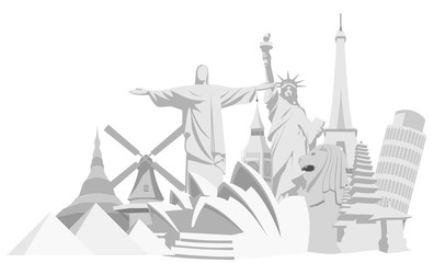 silhouette of seven Wonders of the World. vector illustration
