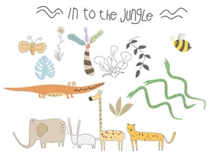Animals jungle print. vector illustration
