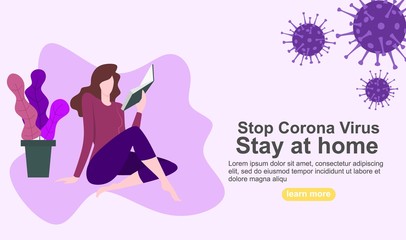 landing page of stay at home to avoid spreading the coronavirus concept for banner, poster, flyer. Vector illustration. 