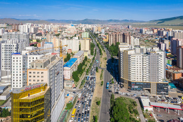 Fototapeta na wymiar Aerial view of Ulaanbaatar, the capital of Mongolia, circa June 2019