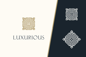 Elegant Geometric Pattern. Logo Template. Abstract graphic square elements for your design. Sacred logo icon. Best identity for luxury brand, restaurants, hotels, boutiques, jewelry, and cosmetics.