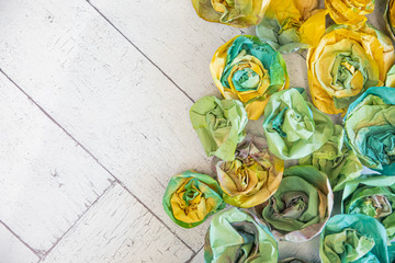 Bright Flowers on Wood Backdrop