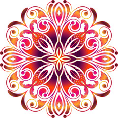 Simple Mandala Shape for Coloring. Vector Mandala. Floral. Flower. Oriental. Book Page in pink and yellow color.