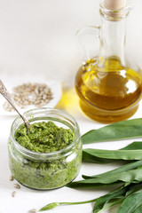 pasta sauce of wild garlic with sunflower seeds