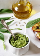 pasta sauce of wild garlic with sunflower seeds