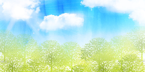 Fototapeta premium 水彩 木 新緑 背景