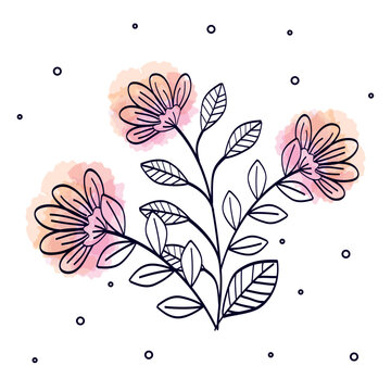 set of cute flowers with branches and leafs design