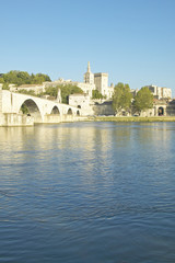 Fototapeta na wymiar Le Pont St. Benezet and Palace of the Popes and Rhone River, Avignon, France