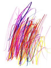 Scrawl. Drawing a line.  Children's drawings drawn with felt-tip pens, colored pencils, and a pen.