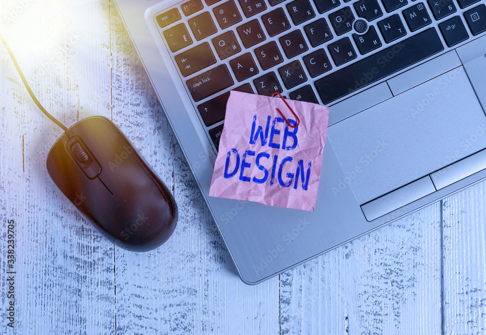 Aufkleber writing note showing web design. business concept for website development designing and process of c