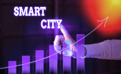 Conceptual hand writing showing Smart City. Concept meaning urban area that uses different...
