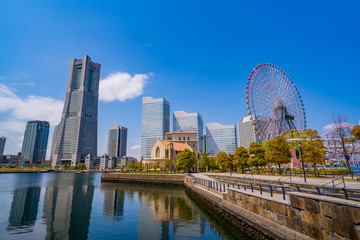 Fototapeta premium 横浜 みなとみらい 高層ビルと観覧車