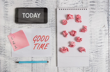 Word writing text Good Time. Business photo showcasing the right moment to do something or for...