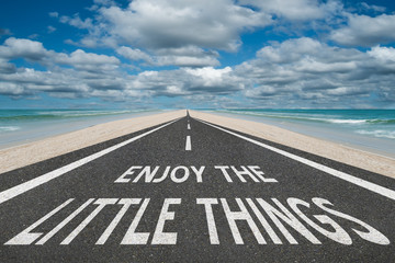 Enjoy the Little Things text on road to Success.