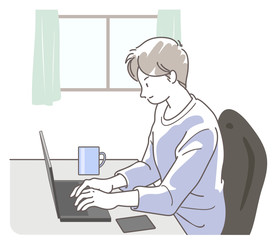 テレワークをする若い男性