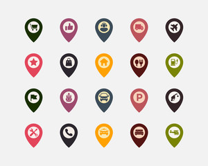 set of map pointers icon with various content options