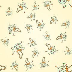 Seamless pattern with colorful voodoo dolls vector illustration.
