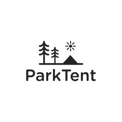 Park Tent Mountain Tree Line Logo Design Icon Vector Camp