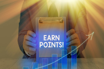 Text sign showing Earn Points. Business photo showcasing collecting scores in order qualify to win...
