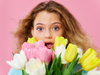 little girl with tulips
