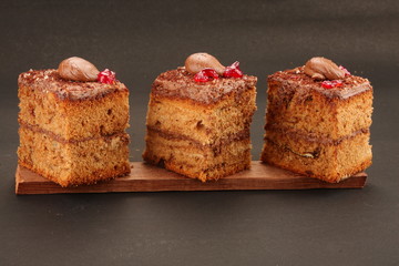 Fresh baked cream cake slices. healthy vegan diet snack sweets