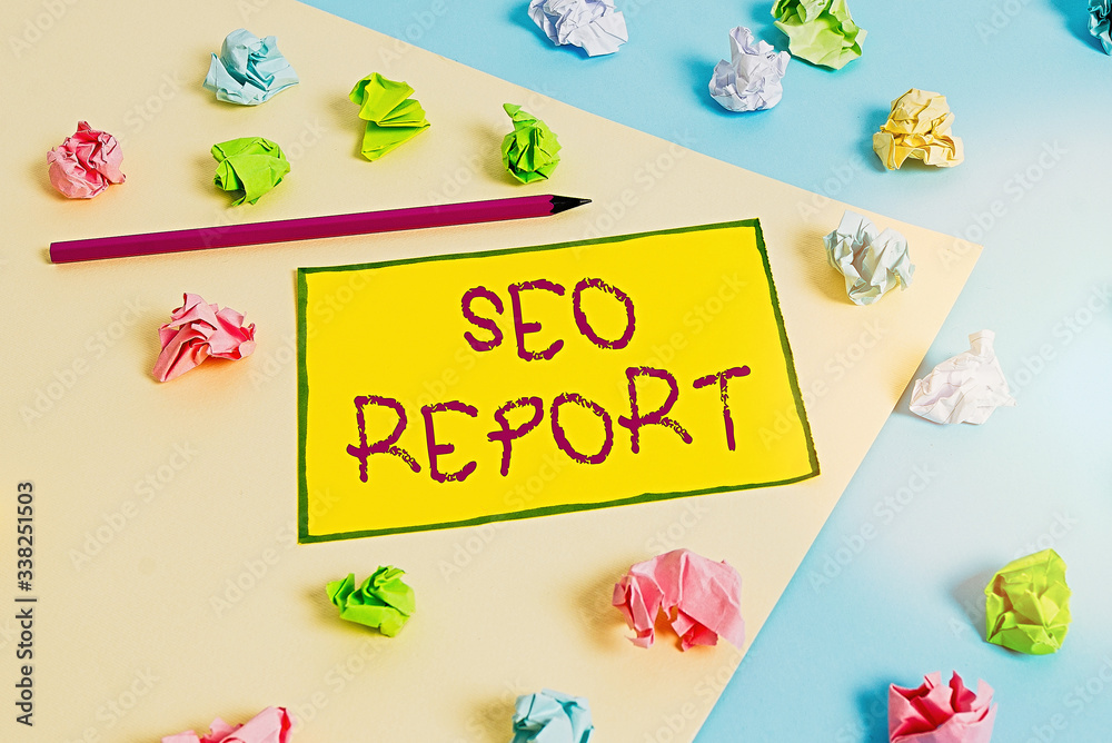 Poster writing note showing seo report. business concept for notifying on how website is performing in sear