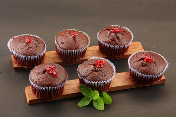 Fresh baked snack- muffins with fresh chocolate