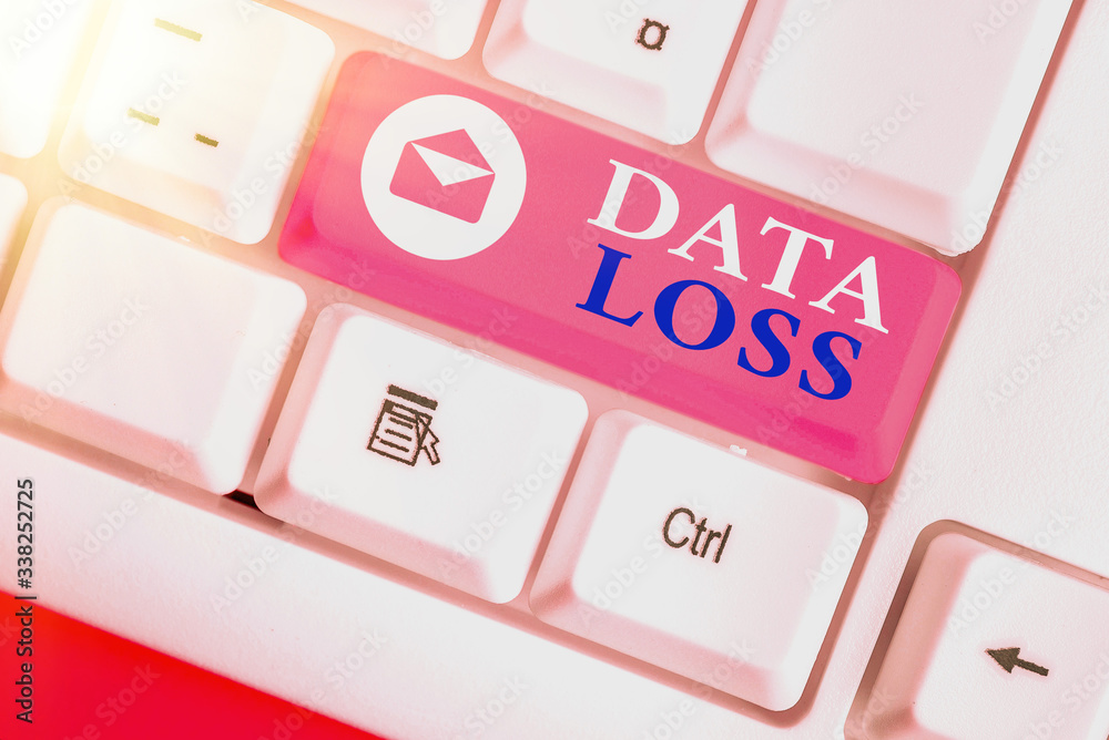 Poster writing note showing data loss. business concept for process or event that results in data being cor