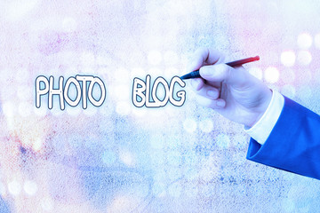 Conceptual hand writing showing Photo Blog. Concept meaning form of photo sharing and publishing in...
