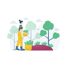 Fototapeta na wymiar a farmer grows and harvests fruits and vegetables vector illustration, suitable for landing page, ui, website, mobile app, editorial, poster, flyer, article, and banner