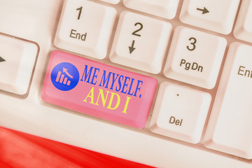 Writing note showing Me Myself And I. Business concept for used by speaker to refer to herself as...