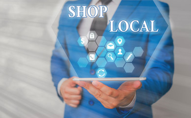 Handwriting text writing Shop Local. Conceptual photo a preference to buy locally produced goods and services