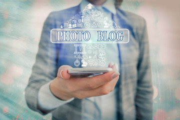 Conceptual hand writing showing Photo Blog. Concept meaning form of photo sharing and publishing in...